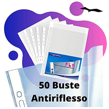 Carica l'immagine nel visualizzatore di Gallery, LogicaShop Fly Buste Forate Trasparenti per Raccoglitori ad Anelli A4, Cartelline Plastica (Antiriflesso, 50 Pezzi) - LogicaShop.it