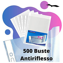 Carica l'immagine nel visualizzatore di Gallery, LogicaShop Fly Buste Forate Trasparenti per Raccoglitori ad Anelli A4, Cartelline Plastica (Antiriflesso, 500 Pezzi) - LogicaShop.it
