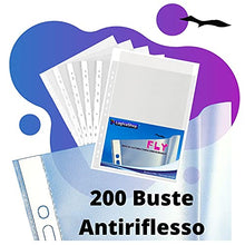 Carica l'immagine nel visualizzatore di Gallery, LogicaShop Fly Buste Forate Trasparenti per Raccoglitori ad Anelli A4, Cartelline Plastica (Antiriflesso, 200 Pezzi) - LogicaShop.it