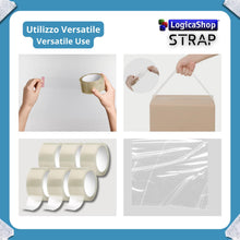 Carica l'immagine nel visualizzatore di Gallery, LogicaShop STRAP Rouleaux large ruban adhésif pour emballage, expédition et déménagement – Résistant et silencieux (6 pièces, transparent) - LogicaShop.it