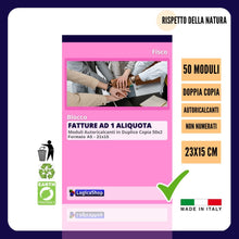 Carica l'immagine nel visualizzatore di Gallery, LogicaShop Blocchi Fatture ad 1 Aliquota 50x2 Autoricalcante f.to 22x14,8 - Blocco Fattura, Blocchetti in duplice copia