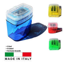 Laden Sie das Bild in den Galerie-Viewer, LogicaShop B-Sharpy Temperino con Serbatoio Piccolo per Destrimani, Temperamatite per Bambini Doppio Foro, Temperamatita per Matita Occhi Colorato, Temperino 2 Fori con Contenitore (Assortiti) - LogicaShop.it