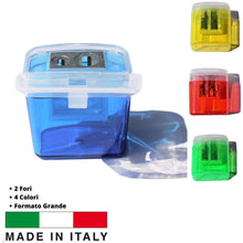 Laden Sie das Bild in den Galerie-Viewer, LogicaShop B-Sharpy Temperino con Serbatoio Piccolo per Destrimani, Temperamatite per Bambini Doppio Foro, Temperamatita per Matita Occhi Colorato, Temperino 2 Fori con Contenitore (Assortiti) - LogicaShop.it