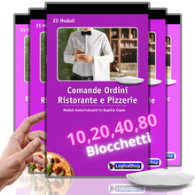 Cargar imagen en el visor de la galería, LogicaShop Blocchi Comande Ordini Ristorante Pizzeria con 25 Moduli in Duplice Copia - Blocchetti 25x2 Autoricalcanti 17x10cm (40)