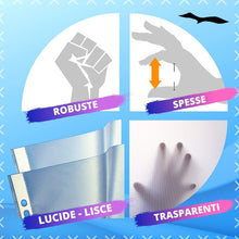 Load image into Gallery viewer, LogicaShop Fly Buste Forate Trasparenti per Raccoglitori ad Anelli A4, Cartelline Plastica (Lucide, 100 Pezzi)