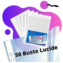 Cargar imagen en el visor de la galería, LogicaShop Fly Buste Forate Trasparenti per Raccoglitori ad Anelli A4, Cartelline Plastica (Lucide, 50 Pezzi)