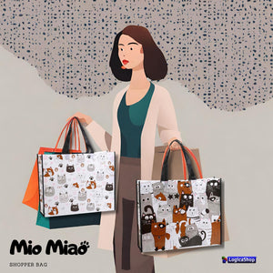 LogicaShop® Mio Miao Shopper Bag Gatti - Borsa Spesa Donna Casual Lavoro, Grande, Resistente, Pieghevole