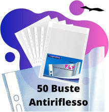 Carica l'immagine nel visualizzatore di Gallery, LogicaShop Fly Buste Forate Trasparenti Antiriflesso per Raccoglitore ad Anelli A4, Cartelline di Plastica con fori