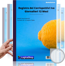 Carica l'immagine nel visualizzatore di Gallery, LogicaShop Registro dei Corrispettivi Iva Giornalieri 12 Mesi, Libro Giornale Contabile in Duplice Copia, Blocco Autoricalcante Formato A4, Registri Contabilità Entrate Uscite - LogicaShop.it