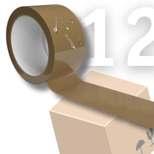 LogicaShop STRAP Rotoli Nastro Adesivo Largo per Imballaggio Pacchi, Spedizioni e Trasloco - Resistente e Silenzioso (12Pz, Marrone)