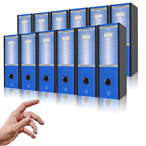 LogicaShop UBOX Set Raccoglitori ad Anelli A4, Faldoni Ufficio con Custodia (Dorso 8, 12Pz Commerciale, Blu)