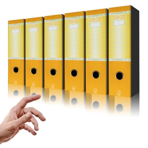 LogicaShop UBOX Set Raccoglitori ad Anelli A4, Faldoni Ufficio con Custodia (Dorso 8, 6Pz Commerciale, Giallo)