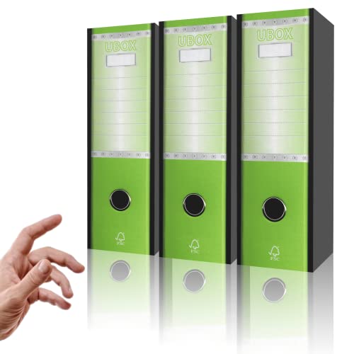 LogicaShop UBOX Set Raccoglitori ad Anelli A4, Faldoni Ufficio con Custodia (Dorso 8, 3Pz Commerciale, Lime)