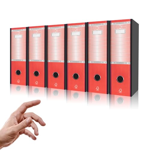 LogicaShop UBOX Set Raccoglitori ad Anelli A4, Faldoni Ufficio con Custodia (Dorso 8, 6Pz Commerciale, Rosso)