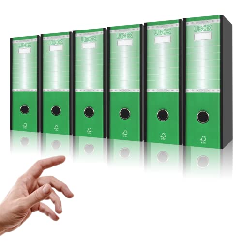 LogicaShop UBOX Set Raccoglitori ad Anelli A4, Faldoni Ufficio con Custodia (Dorso 8, 6Pz Commerciale, Verde)