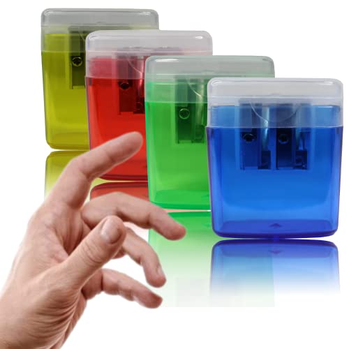 LogicaShop B-Sharpy Temperino con Serbatoio Piccolo per Destrimani, Temperamatite per Bambini Doppio Foro, Temperamatita per Matita Occhi Colorato, Temperino 2 Fori con Contenitore (Assortiti)
