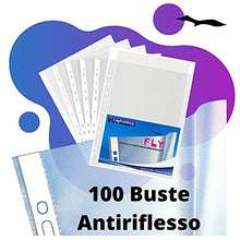 Load image into Gallery viewer, LogicaShop Fly Buste Forate Trasparenti per Raccoglitori ad Anelli A4, Cartelline Plastica (Antiriflesso, 100 Pezzi)
