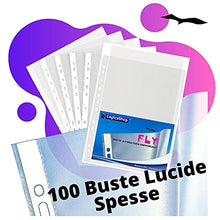 Cargar imagen en el visor de la galería, LogicaShop Fly Buste Forate Trasparenti per Raccoglitori ad Anelli A4, Cartelline Plastica (Lucide, 100 Pezzi)
