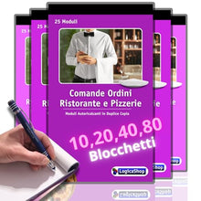 Carica l&#39;immagine nel visualizzatore di Gallery, LogicaShop Blocchi Comande Ordini Ristorante Pizzeria con 25 Moduli in Duplice Copia - Blocchetti 25x2 Autoricalcanti 17x10cm (10)
