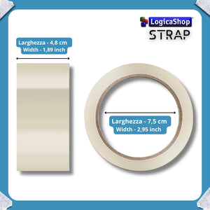 LogicaShop STRAP Rouleaux large ruban adhésif pour emballage, expédition et déménagement – Résistant et silencieux (6 pièces, transparent)