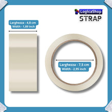 Laden Sie das Bild in den Galerie-Viewer, LogicaShop STRAP Rotoli Nastro Adesivo Largo per Imballaggio Pacchi, Spedizioni e Trasloco - Resistente e Silenzioso (24Pz, Trasparente)
