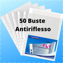 Carica l&#39;immagine nel visualizzatore di Gallery, LogicaShop Fly Buste Forate Trasparenti Antiriflesso per Raccoglitore ad Anelli A4, Cartelline di Plastica con fori
