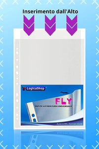 LogicaShop ® Fly Buste Forate Trasparenti Lucide per Raccoglitore ad Anelli A4, Cartelline di Plastica con fori
