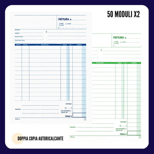 LogicaShop ® Blocchi Fatture ad 1 Aliquota 50x2 Autoricalcante f.to 22x14,8 - Blocco Fattura, Blocchetti in duplice copia