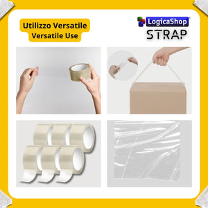 LogicaShop STRAP Rotoli Nastro Adesivo Largo per Imballaggio Pacchi, Spedizioni e Trasloco - Resistente e Silenzioso (12Pz, Marrone)
