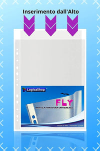 LogicaShop ® Fly Anti-glare transparent perforated envelopes for A4 ring binder, plastic folders with holes