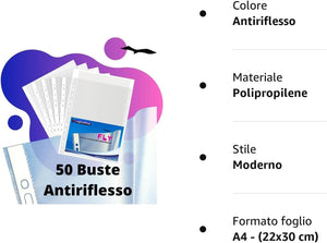 LogicaShop ® Fly Buste Forate Trasparenti Antiriflesso per Raccoglitore ad Anelli A4, Cartelline di Plastica con fori