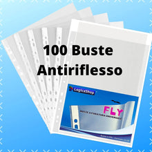 Load image into Gallery viewer, LogicaShop Fly Buste Forate Trasparenti per Raccoglitori ad Anelli A4, Cartelline Plastica (Antiriflesso, 100 Pezzi)
