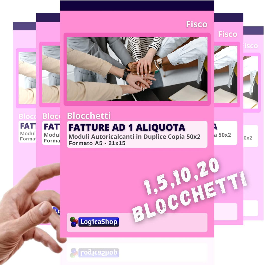 LogicaShop ® Blocchi Fatture ad 1 Aliquota 50x2 Autoricalcante f.to 22x14,8 - Blocco Fattura, Blocchetti in duplice copia