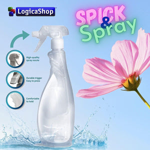 LogicaShop Spick & Spray - Spruzzino Nebulizzatore Plastica Trasparente Vuoto uso Professionale, Bottiglia Flacone Spray, Spruzzatore Parrucchieri, Piante, Pulizie (750 ml)