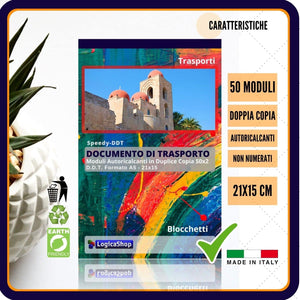 LogicaShop Speedy-DDT Blocco Documento di Trasporto Formato A5 21x15 cm Moduli Doppia Copia - Blocchetto DDT 50x2 - Blocchetti Autoricalcanti Trasporti in Duplice Copie