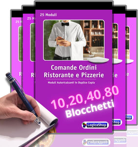 LogicaShop® Blocchi Comande Ordini Ristorante Pizzeria con 25 Moduli in Duplice Copia - Blocchetti 25x2 Autoricalcanti 17x10cm
