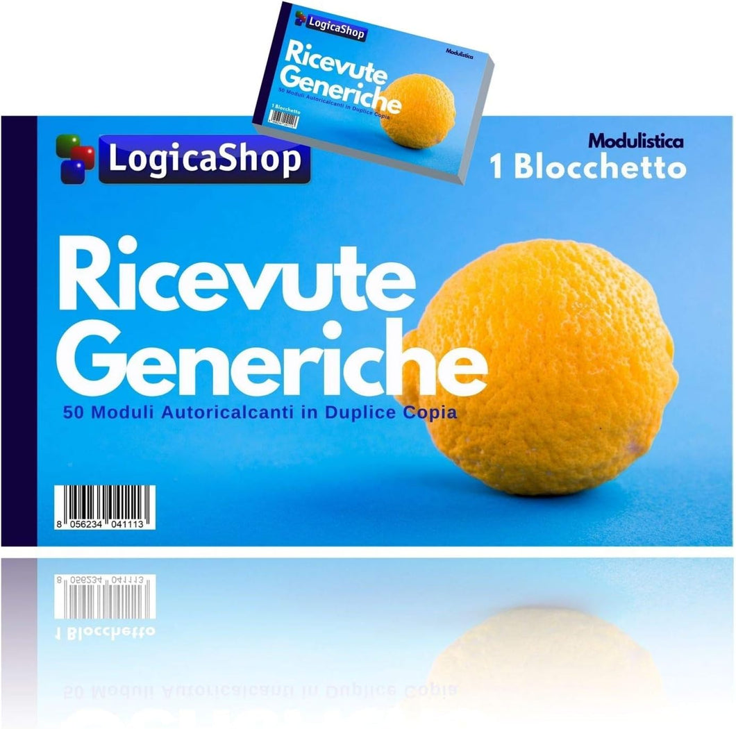 LogicaShop Blocchi Ricevuta Generica in Duplice Copia, Blocchetto Libretti Ricevute Generiche, Blocchetti Autoricalcanti per Pagamento Associazione, Ricevutario ASD Sportive