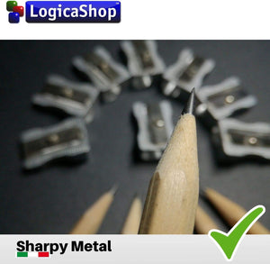 LogicaShop ® Sharpy Metallspitzer, klein, klassisch, aus Aluminium und Stahl – Metall-Bleistiftspitzer 1 Loch für Kawai-Stifte, Kinderschulstifte und Make-up-Augenstift