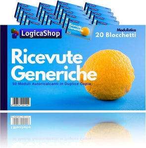 LogicaShop ® Blocchi Ricevuta Generica in Duplice Copia, Blocchetto Libretti Ricevute Generiche, Blocchetti Autoricalcanti per Pagamento Associazione, Ricevutario ASD Sportive