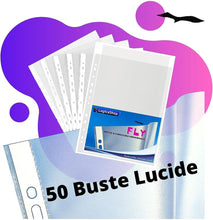 Carica l&#39;immagine nel visualizzatore di Gallery, LogicaShop Fly Buste Forate Trasparenti Lucide per Raccoglitore ad Anelli A4, Cartelline di Plastica con fori
