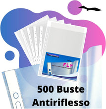 Carica l&#39;immagine nel visualizzatore di Gallery, LogicaShop ® Fly Buste Forate Trasparenti Antiriflesso per Raccoglitore ad Anelli A4, Cartelline di Plastica con fori
