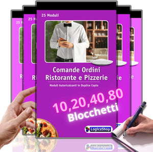 LogicaShop Blocchi Comande Ordini Ristorante Pizzeria con 25 Moduli in Duplice Copia - Blocchetti 25x2 Autoricalcanti 17x10cm