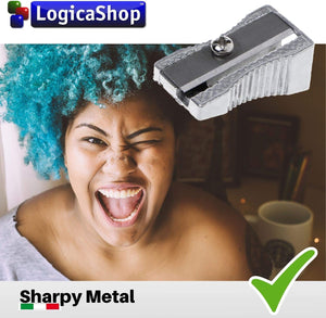 LogicaShop ® Sharpy Metallspitzer, klein, klassisch, aus Aluminium und Stahl – Metall-Bleistiftspitzer 1 Loch für Kawai-Stifte, Kinderschulstifte und Make-up-Augenstift