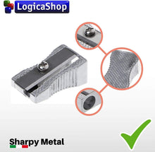 Load image into Gallery viewer, LogicaShop ® Sharpy Metal Sharpener Small Classic Aluminum and Steel - Metal Pencil Sharpener 1 hole for Kawai Pencils, Children School and Makeup Eye Pencil
