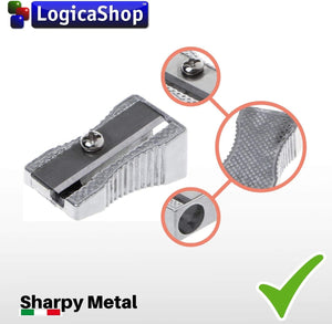 LogicaShop ® Sharpy Metallspitzer, klein, klassisch, aus Aluminium und Stahl – Metall-Bleistiftspitzer 1 Loch für Kawai-Stifte, Kinderschulstifte und Make-up-Augenstift