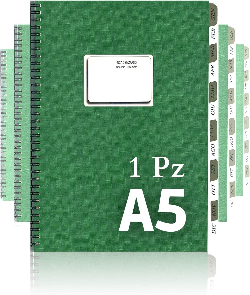 LogicaShop Scadenziario Mensile 12 mesi, Scadenzari A5, Quaderno Pagamenti, Registro Scadenzario Incassi Annuale, Scadenziari Fatture Ufficio