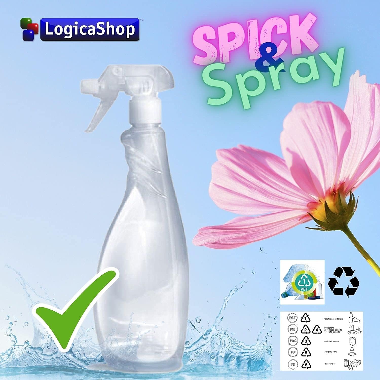 LogicaShop ® Spick & Spray - Spruzzino Nebulizzatore Plastica Traspare –