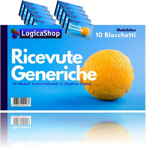LogicaShop Blocchi Ricevuta Generica in Duplice Copia, Blocchetto Libretti Ricevute Generiche, Blocchetti Autoricalcanti per Pagamento Associazione, Ricevutario ASD Sportive