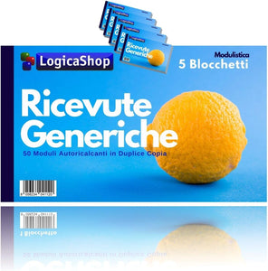 LogicaShop Blocchi Ricevuta Generica in Duplice Copia, Blocchetto Libretti Ricevute Generiche, Blocchetti Autoricalcanti per Pagamento Associazione, Ricevutario ASD Sportive