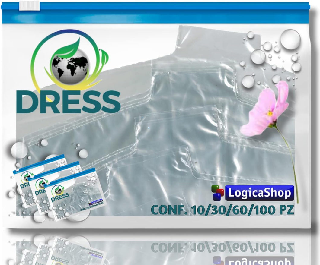 LogicaShop Dress - Custodie Copri Abiti Trasparenti Copriabiti Antipolvere Indumenti Armadio Anti Umidità e Antitarme Buste Plastica Polietilene (120cm per CAPPOTTI e ABITI LUNGHI)